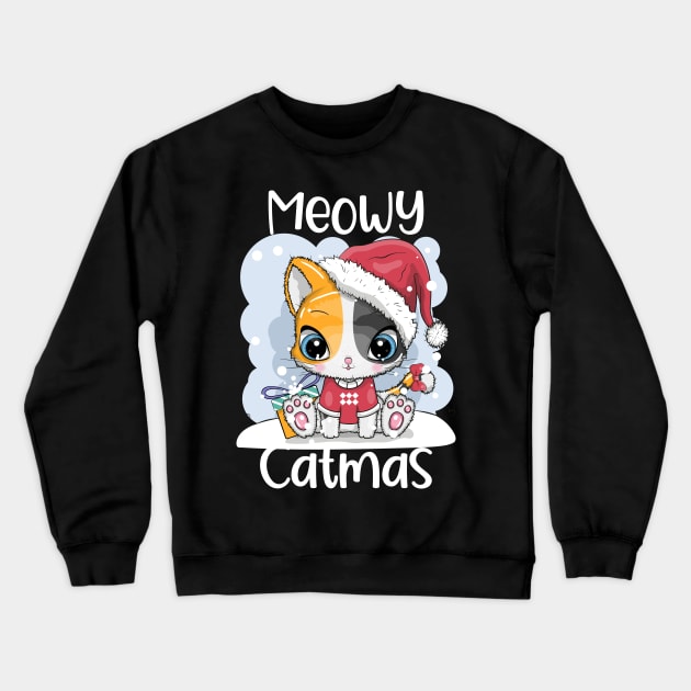 Meowy Catmas Cute Cat Santa Claus Christmas Gift Crewneck Sweatshirt by BadDesignCo